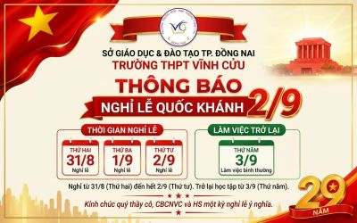 THÔNG BÁO LỊCH NGHỈ LỄ 2/9 CỦA TRƯỜNG THPT VĨNH CỬU