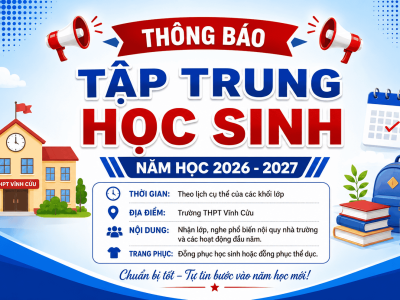 Thông báo về việc tập trung học sinh năm học 2026-2027